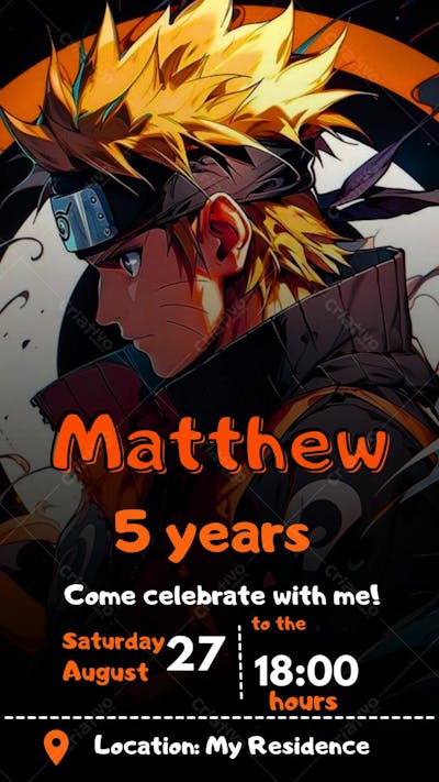 convite editavel no canva pelo celular naruto boruto