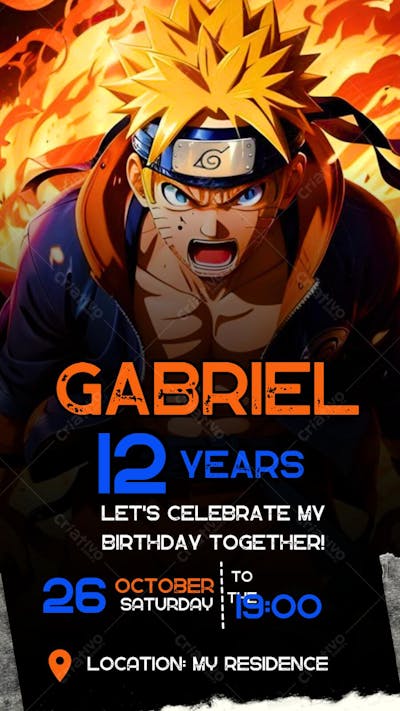 convite editavel no canva pelo celular naruto boruto