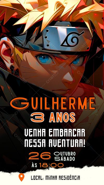 convite editavel no canva pelo celular naruto boruto