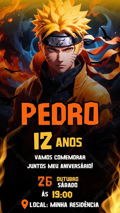 convite editavel no canva pelo celular naruto boruto