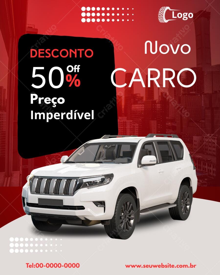 Template de Flyer Promoção Carro 50% OFF Editável no Canva