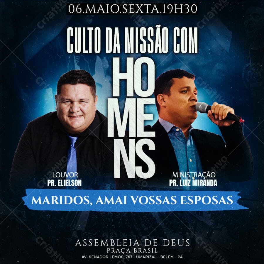 Flyer Culto Masculino 06 de Maio PSD Editável