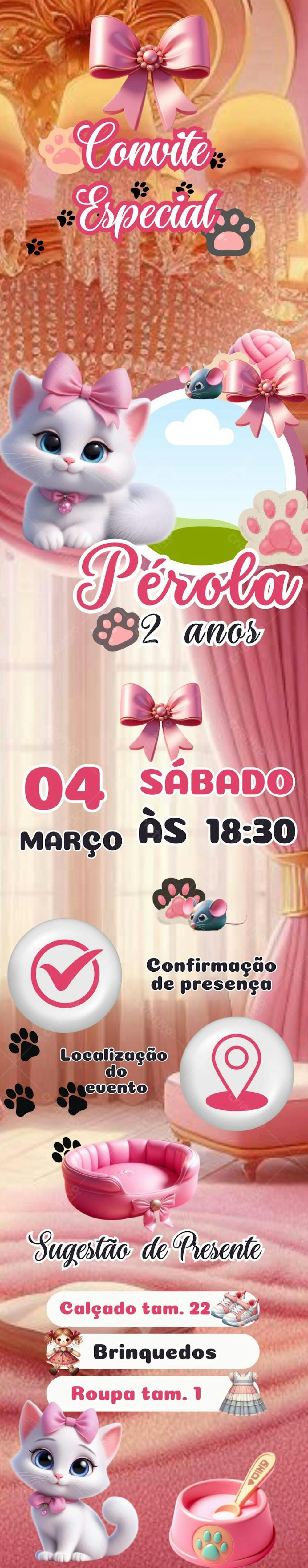 convite infinito infantil Gata Marie