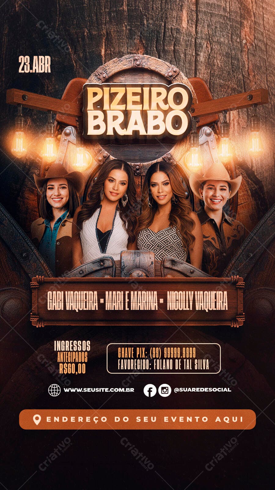 Flyer para Show Sertanejo 23 de Abril PSD Editável