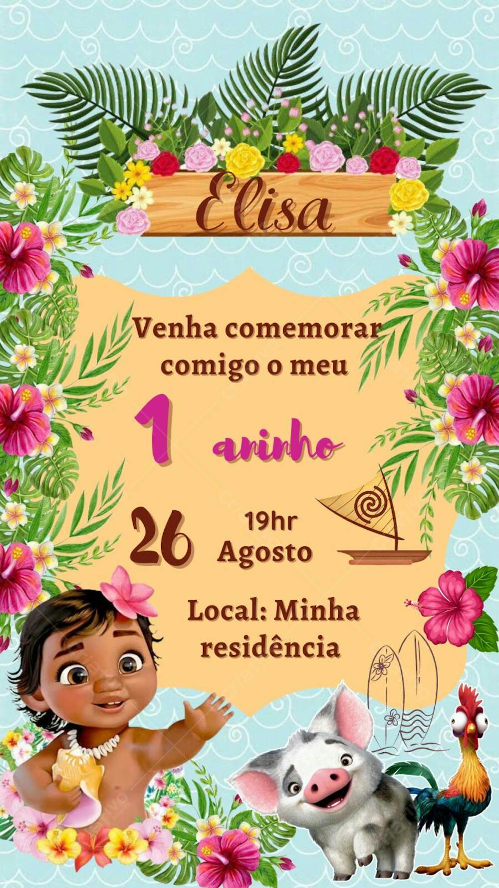 Convite infantil Moana Baby