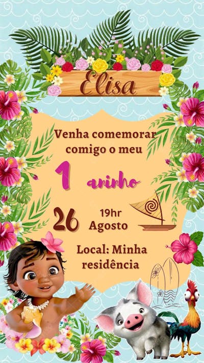 Convite infantil Moana Baby