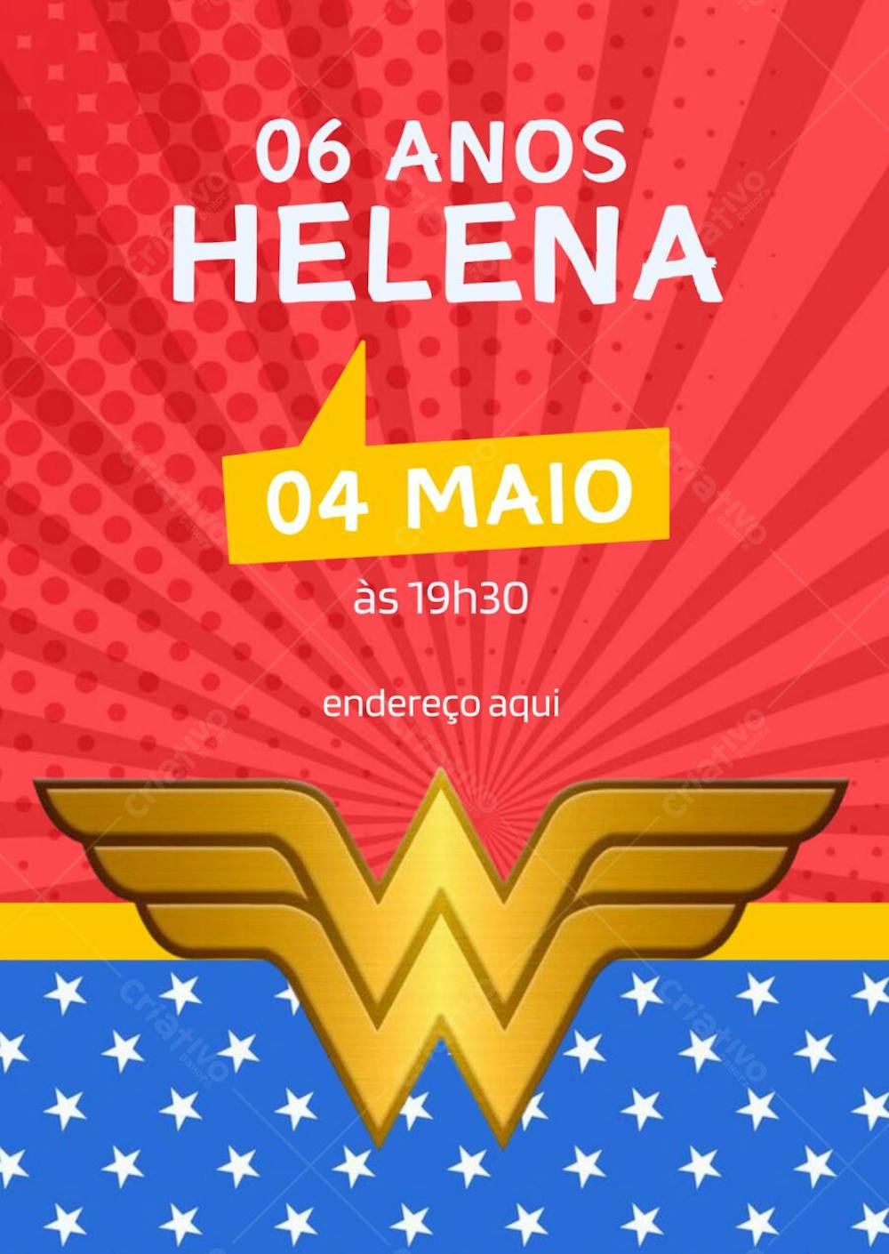 Convite de aniversário infantil Mulher maravilha escudo