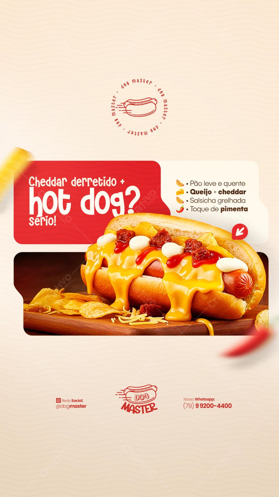 Flyer para Lançamento de Hot Dog com Cheddar PSD Editável