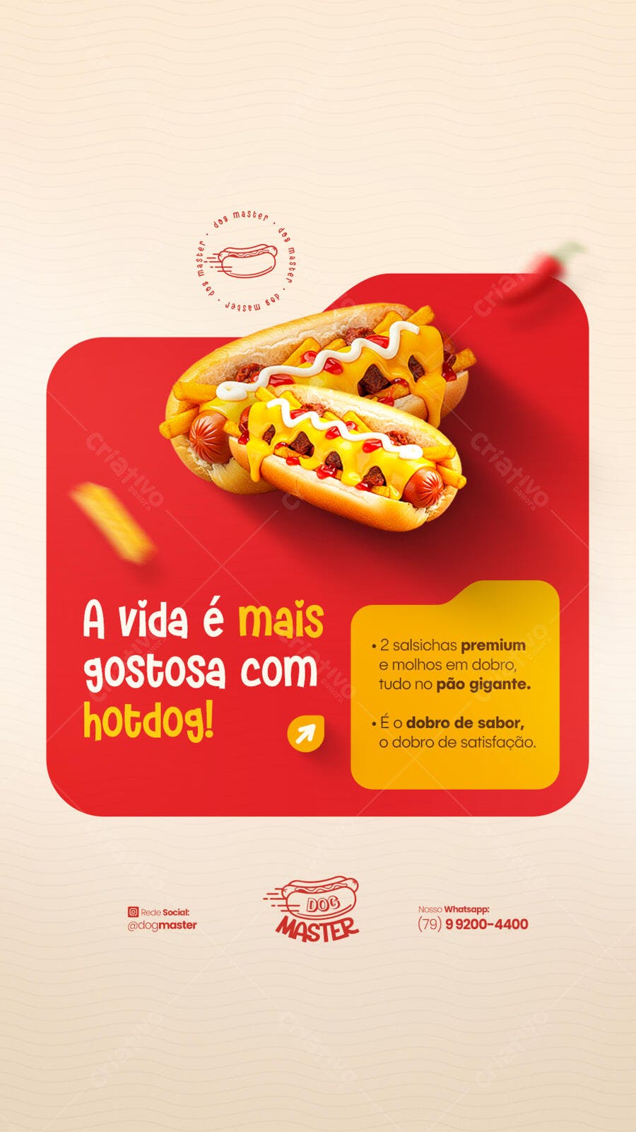 Flyer para Lançamento de Hotdog Duplo PSD Editável