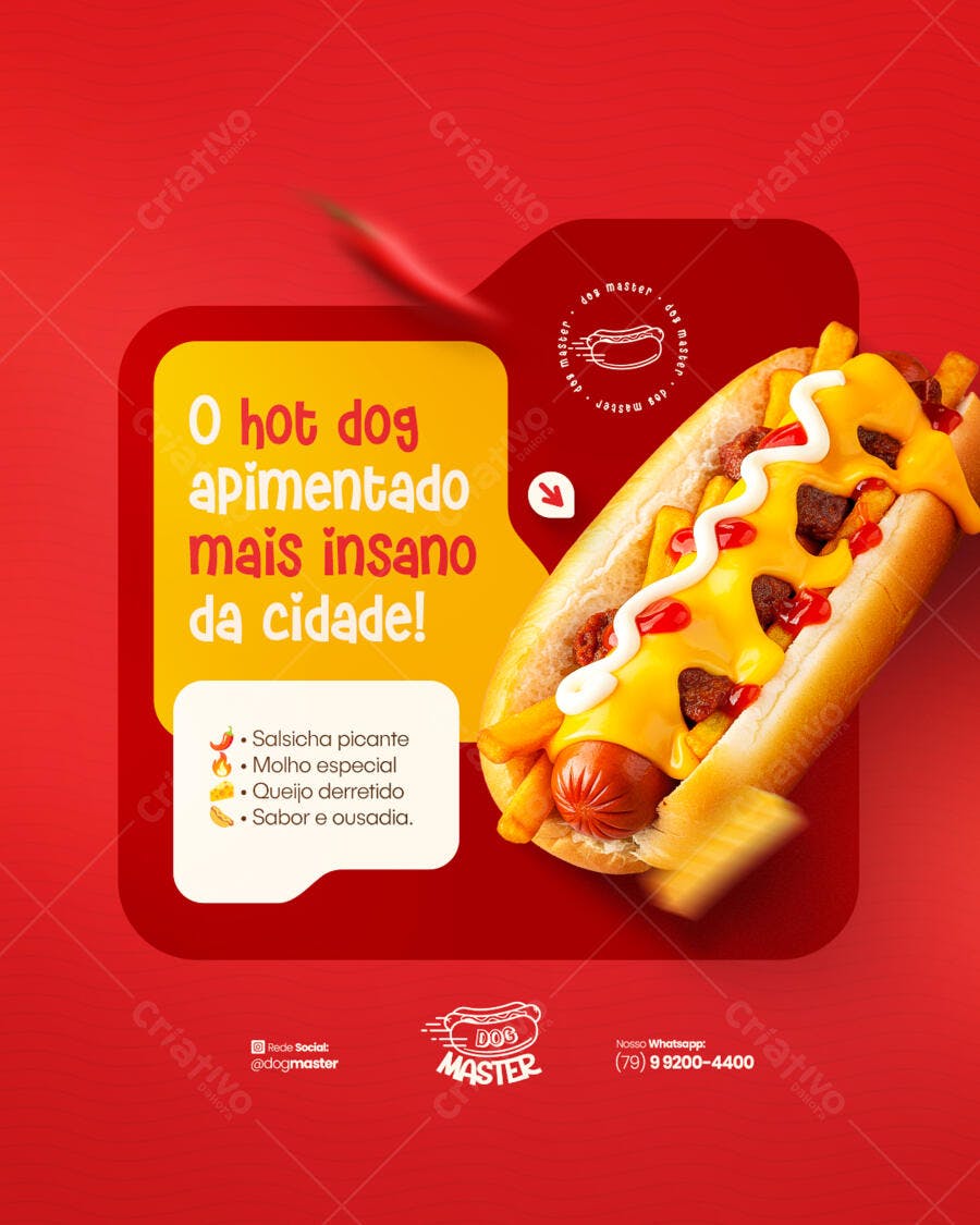 Flyer para Lançamento de Hot Dog Apimentado PSD Editável