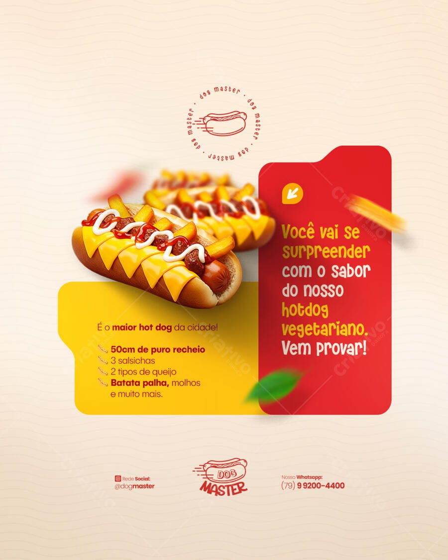 Flyer para Lançamento de Hot Dog Vegetariano PSD Editável