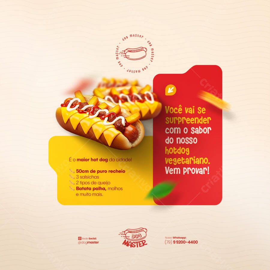 Flyer para Lançamento de Hot Dog Vegetariano PSD Editável