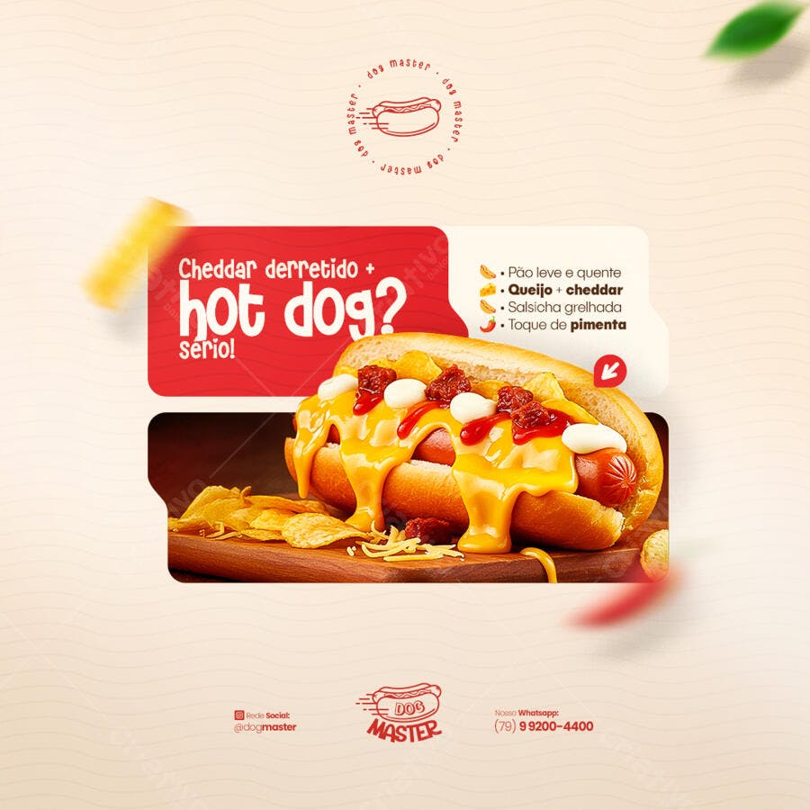 Postagem Instagram Hot Dog com Cheddar PSD Editável