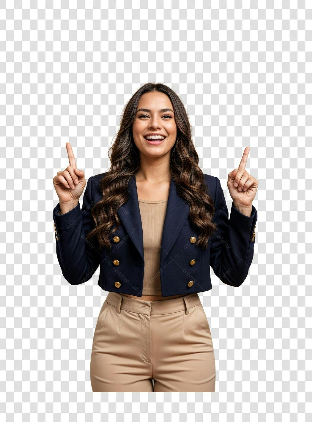Banner profissional mulher apontando PNG com fundo transparente