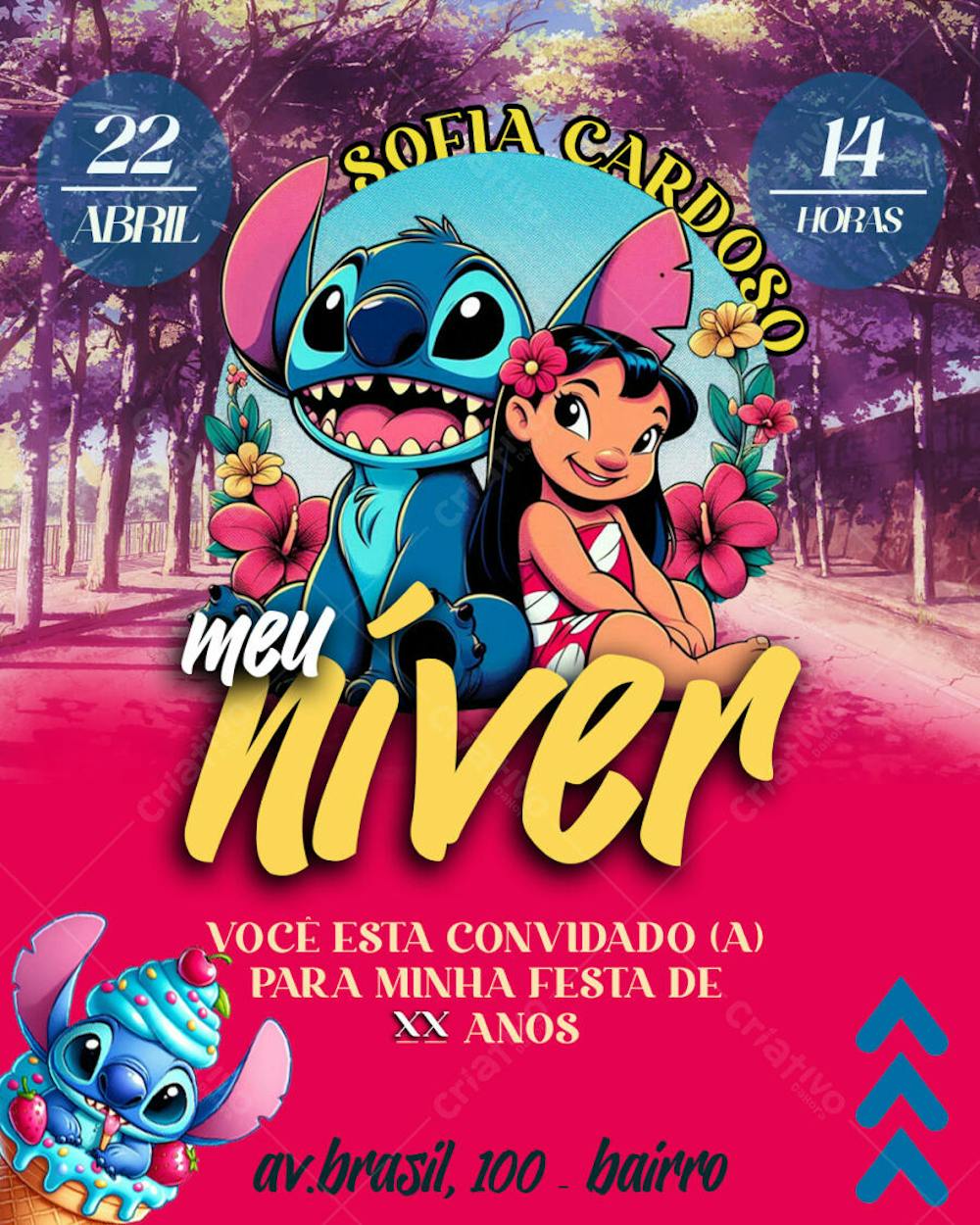 CONVITE DE ANIVERSÁRIO INFANTIL stitch