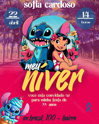 CONVITE DE ANIVERSÁRIO INFANTIL stitch