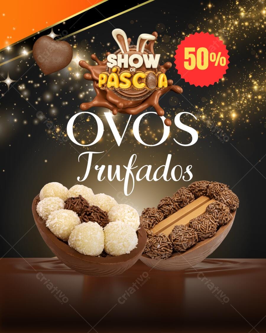 Post Instagram Ovos de Páscoa Trufados com 50% de desconto Editável no Canva