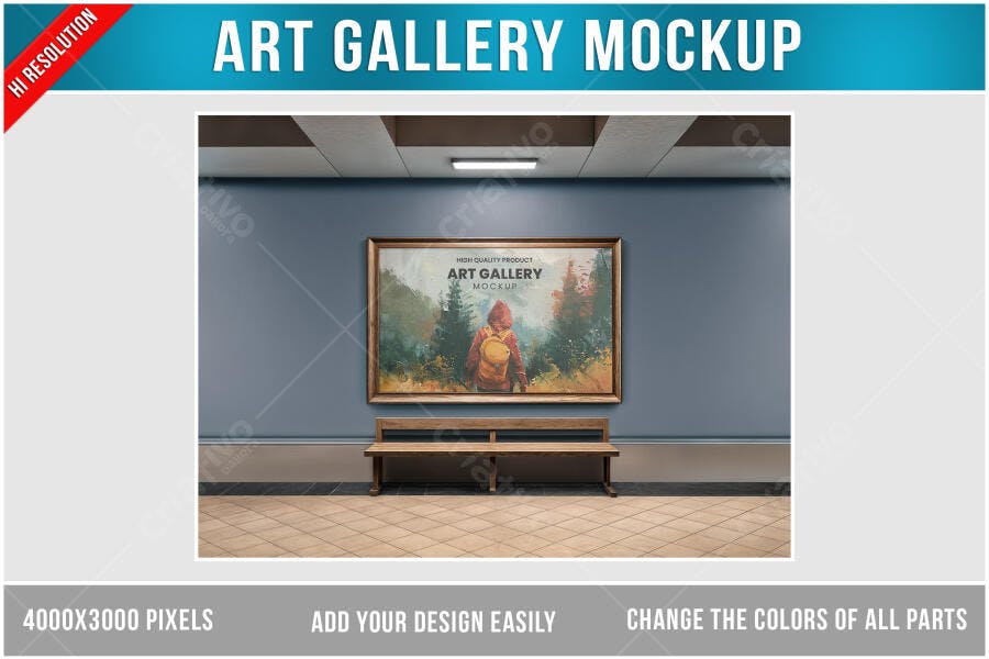 Mockup de Quadro em Galeria de Arte: Estilo Realista