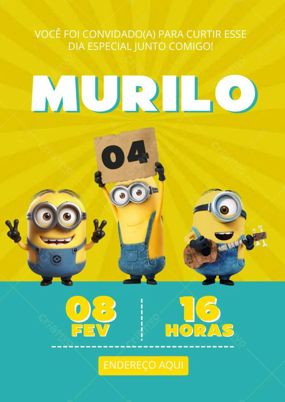 Convite de aniversário infantil Minions você foi convidado