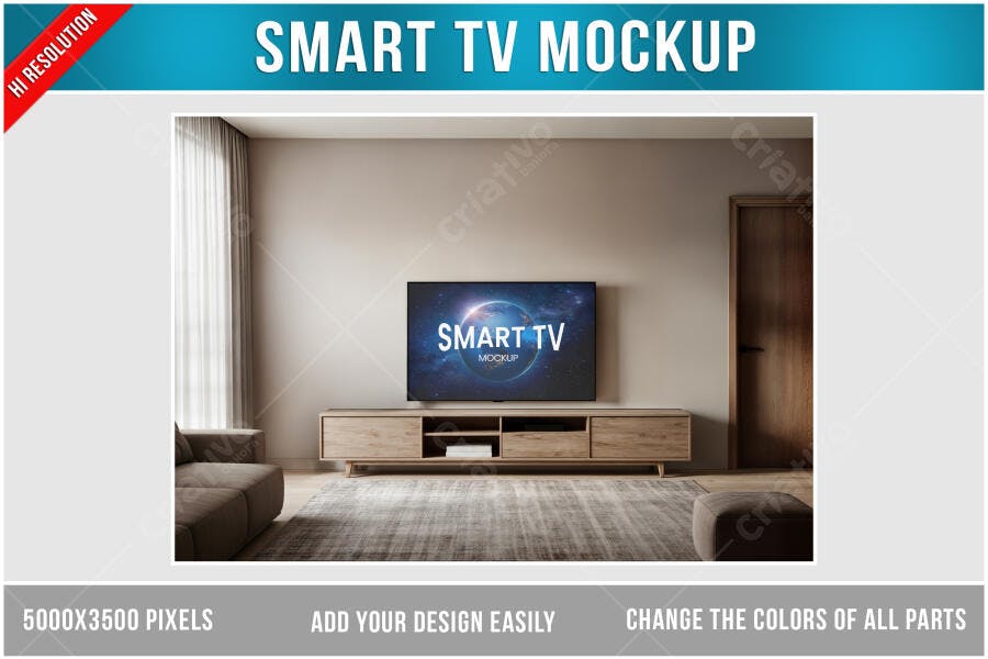 Mockup de Smart TV em Sala Moderna