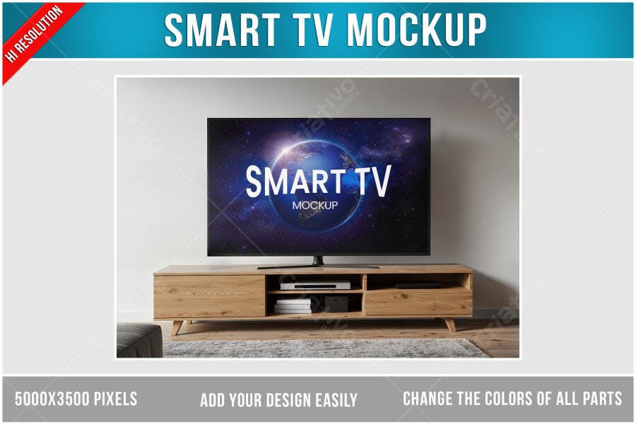 Mockup Smart TV Moderno em Sala de Estar