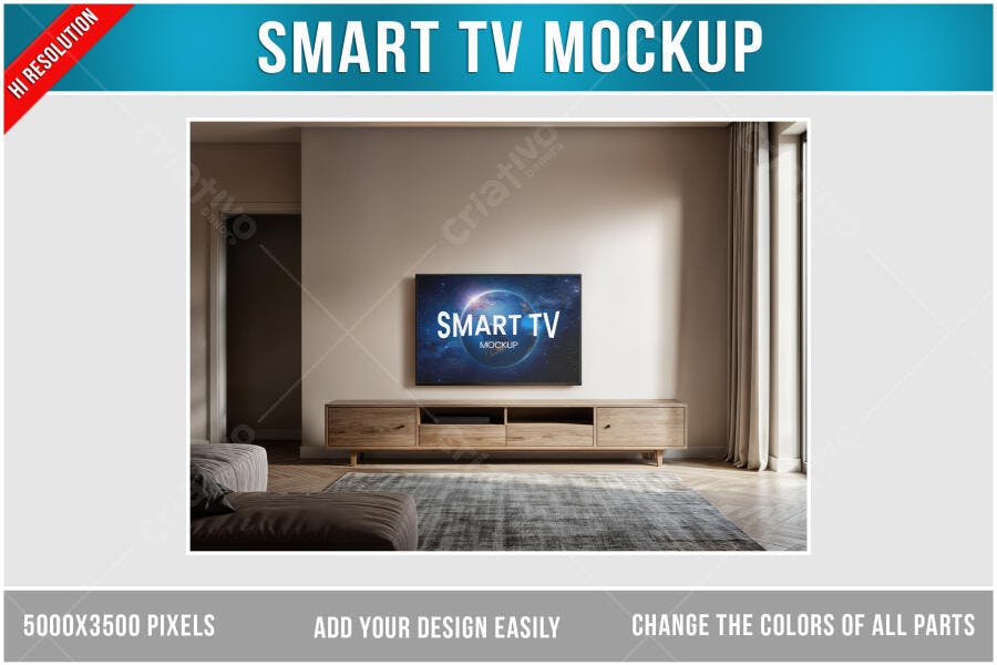 Mockup Smart TV Moderno em Sala de Estar