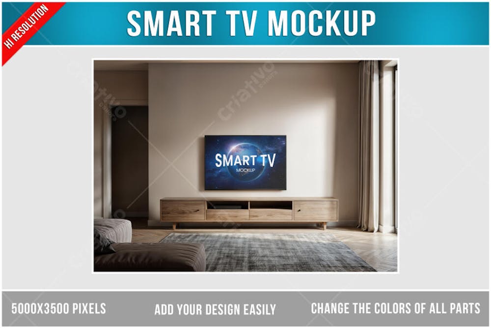 Televisão Smart Mockup PSD editável