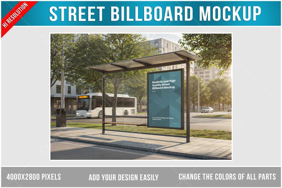 Mockup Realista de Outdoor em Ponto de Ônibus