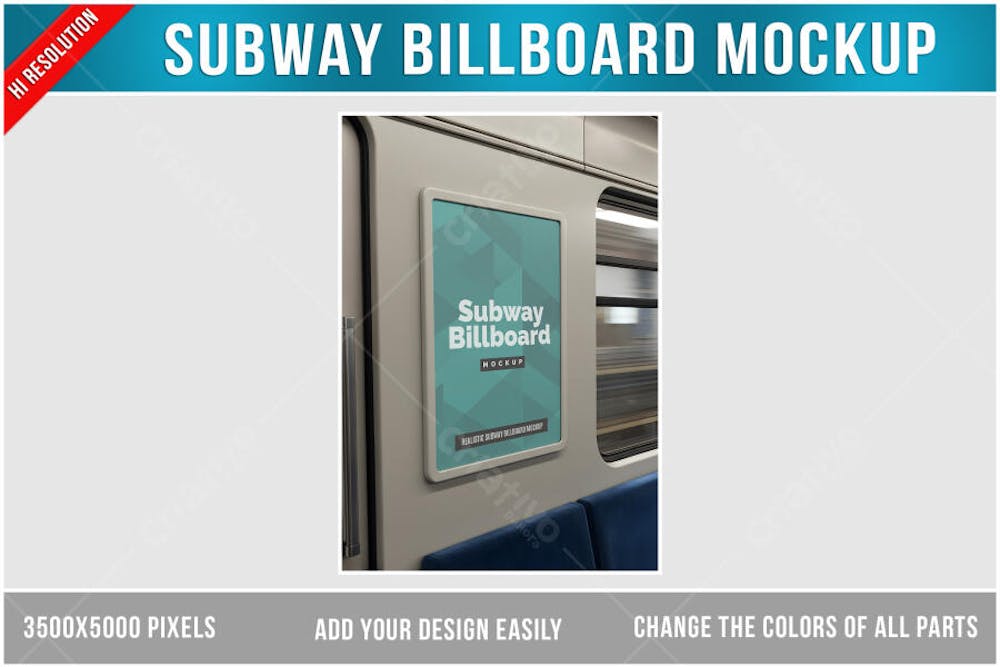 Vagão de metrô com anuncio publicitário Mockup PSD editável
