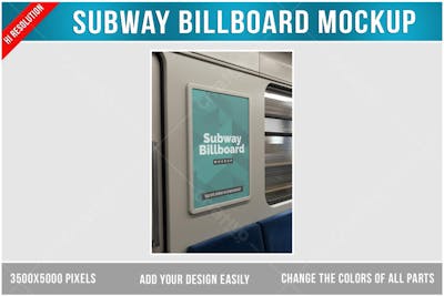 Vagão de metrô com anuncio publicitário Mockup PSD editável