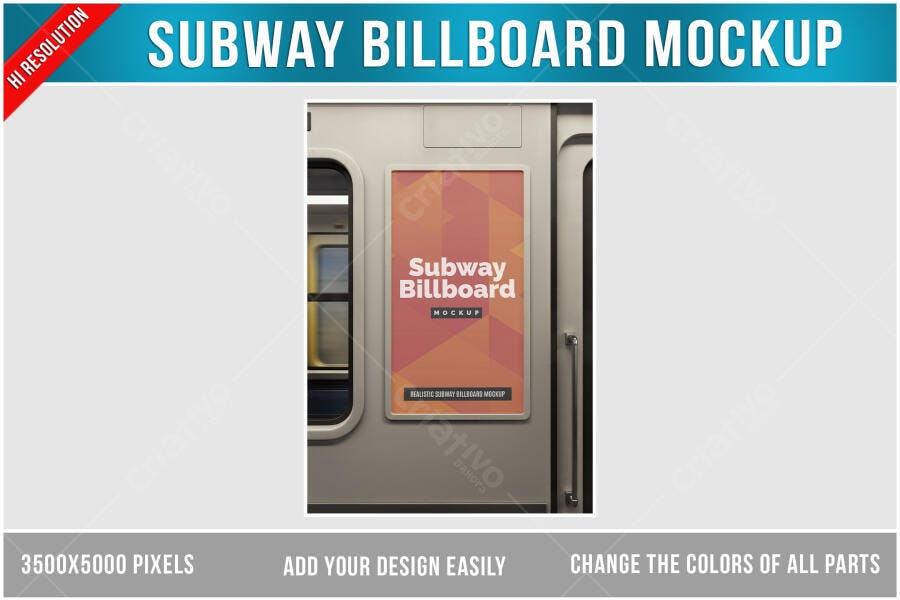Mockup Realista de Painel Publicitário em Metrô