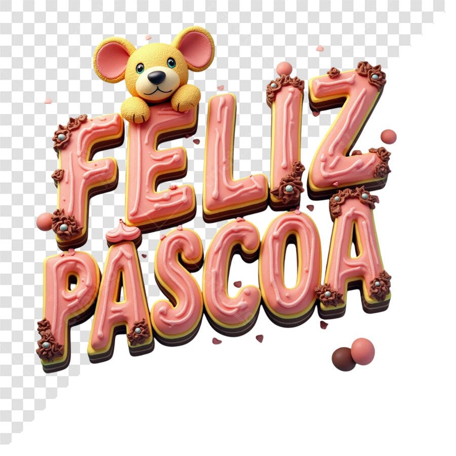 Arte Páscoa com Ursinho PSD Editável