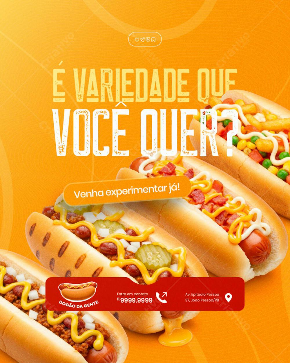 Cachorro Quente Hot Dog Lanche social media feed post editável  (2)