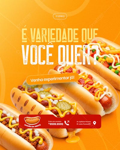Cachorro Quente Hot Dog Lanche social media feed post editável  (2)