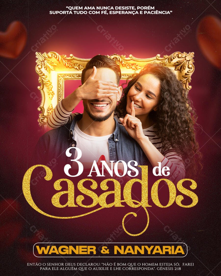 Flyer 3 Anos de Casados PSD Editável