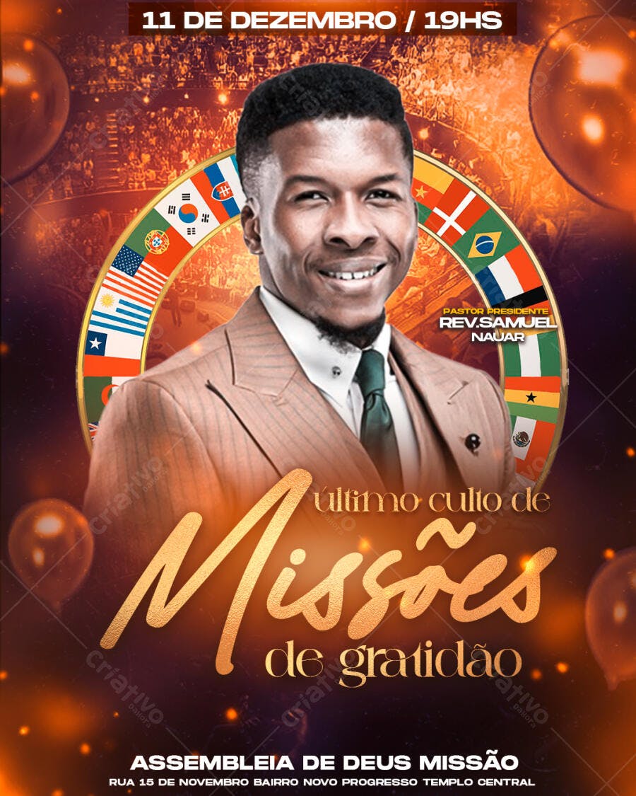 Flyer para Culto de Missões 11 de Dezembro PSD Editável