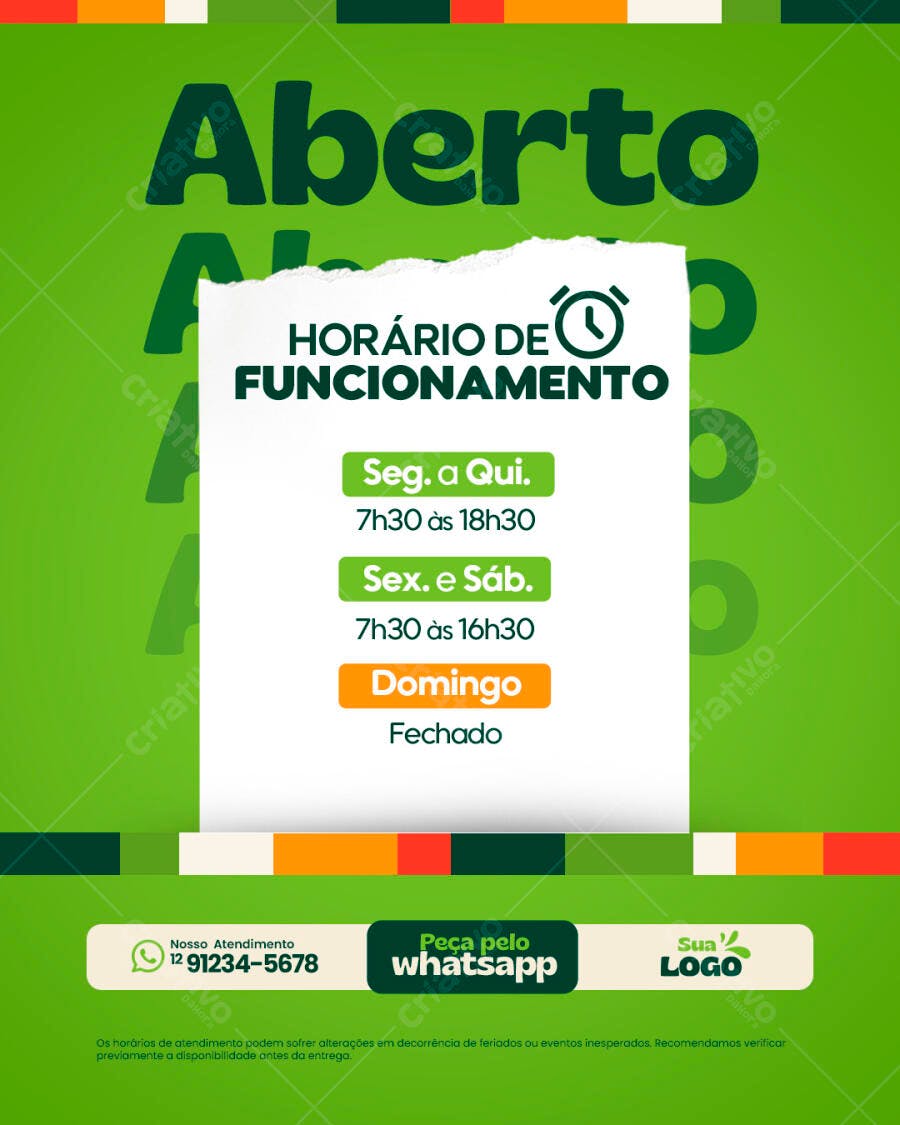 Flyer Horário de Funcionamento PSD Editável