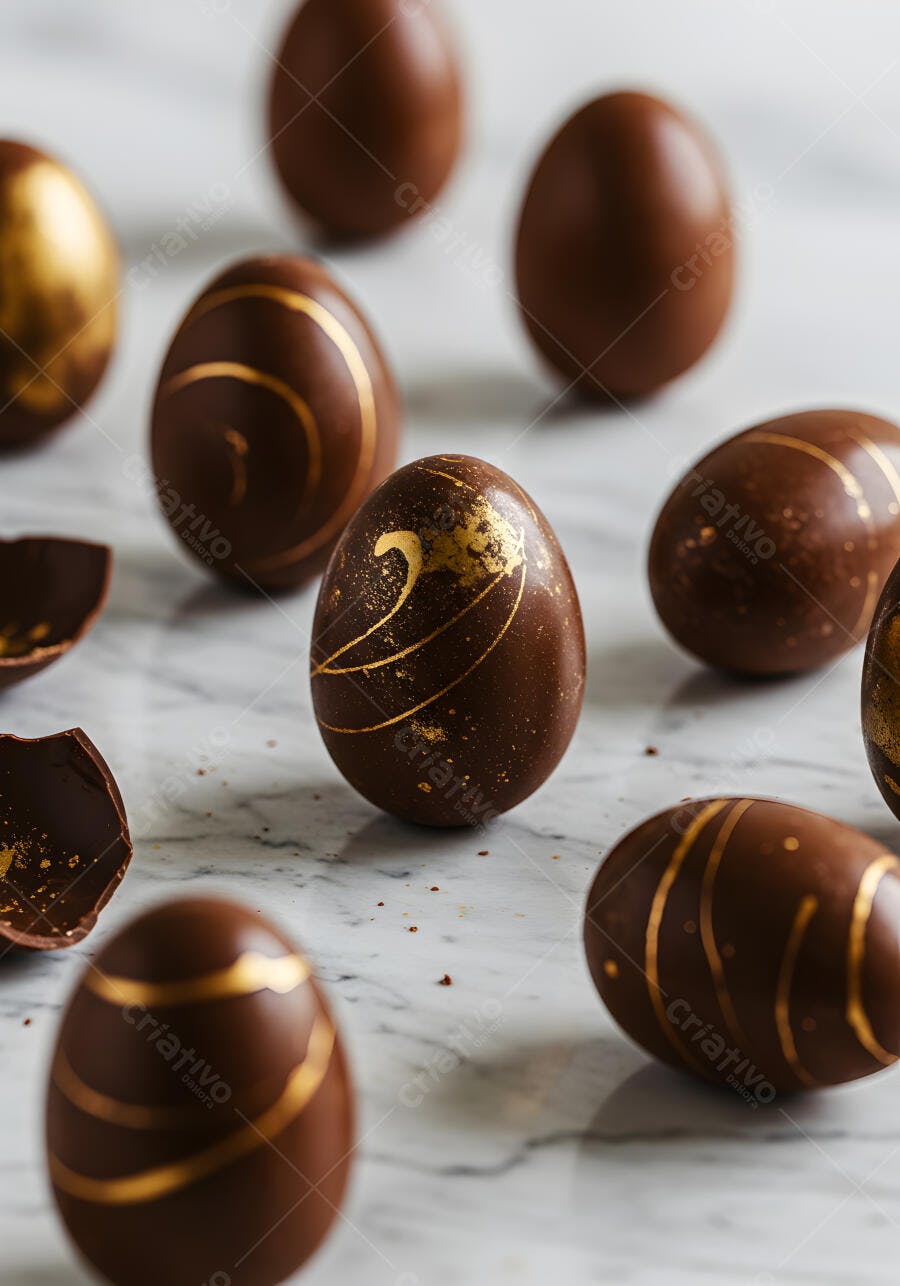 Ovos de chocolate com detalhes dourados