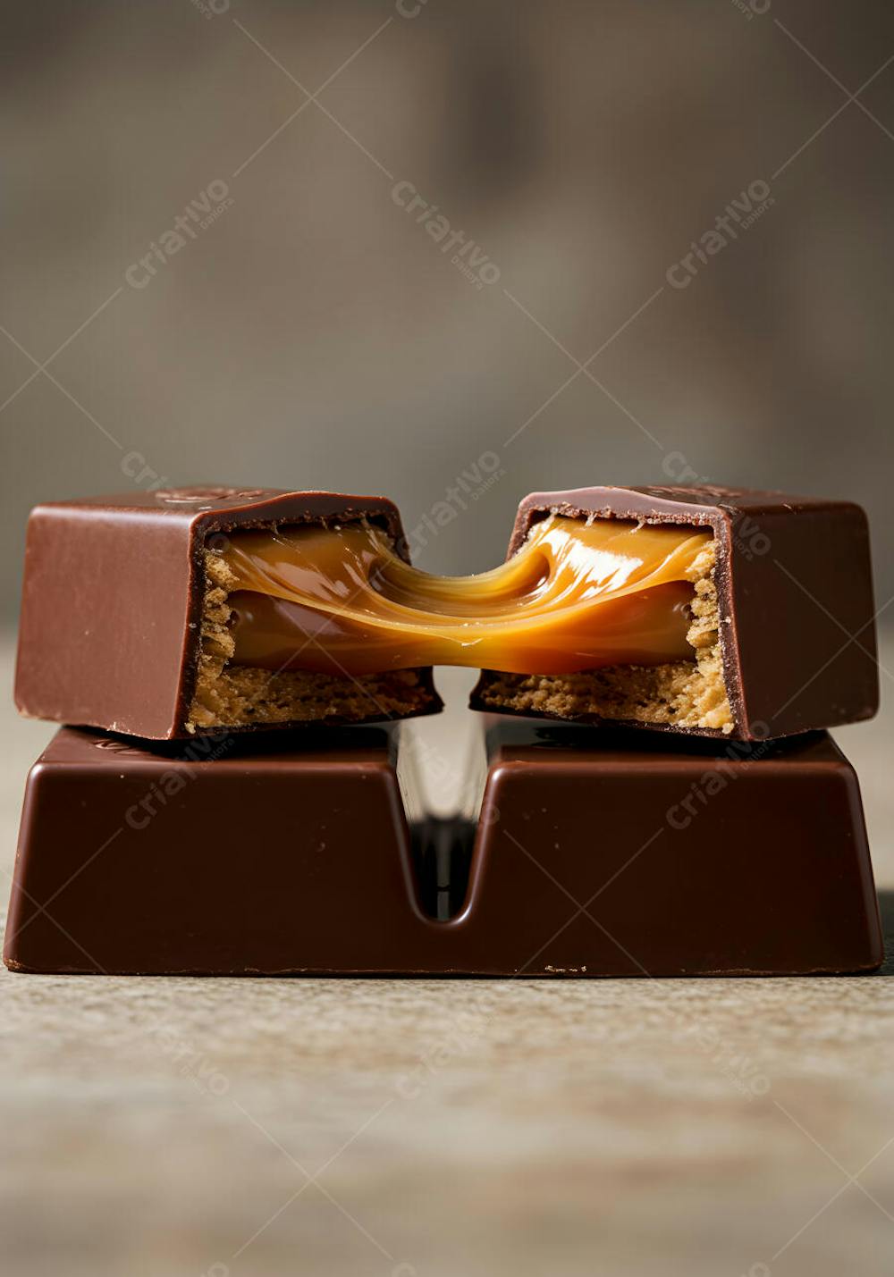 Barra De Chocolate Quebrada ao meio com Caramelo
