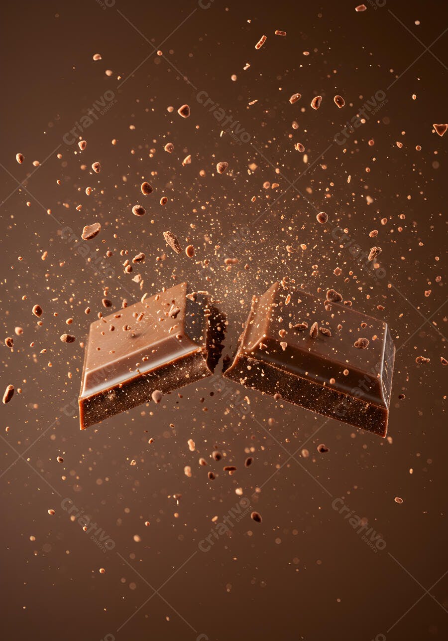 Chocolate quebrado em pedaços no ar