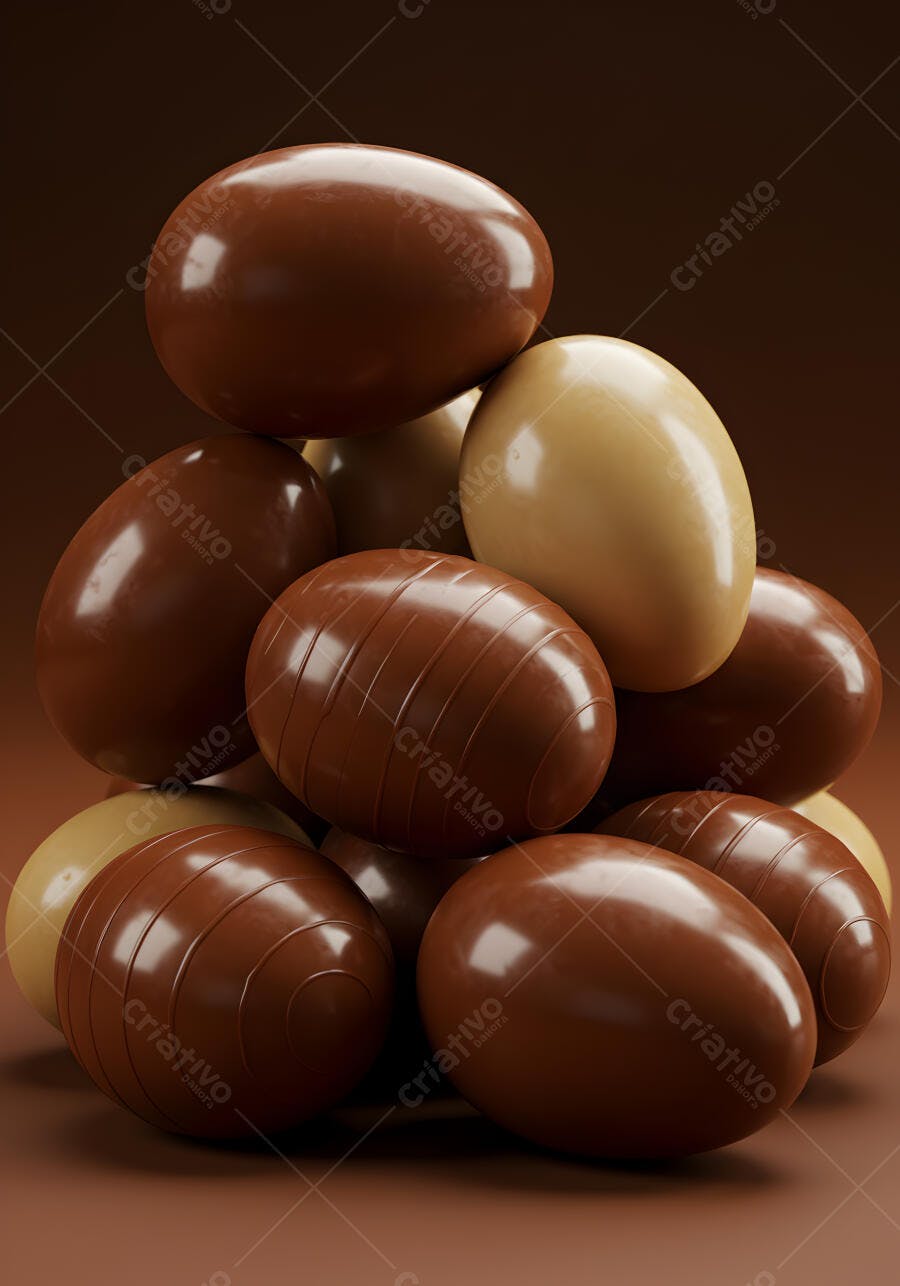 Ovos de chocolate marrom e bege empilhados