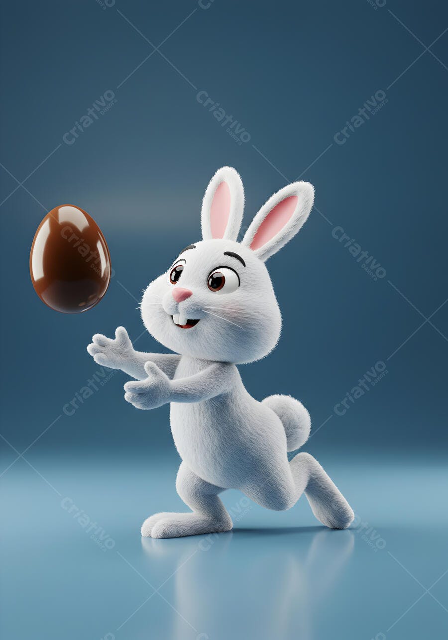 Coelhinho branco pegando ovo de chocolate