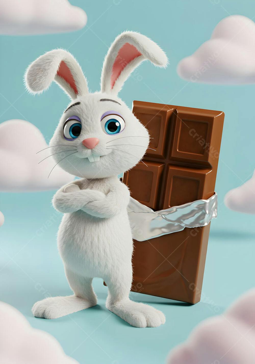 coelho ao lado de barra de chocolate