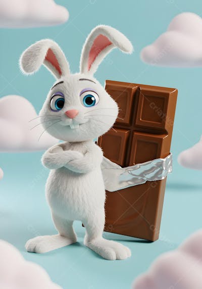 coelho ao lado de barra de chocolate