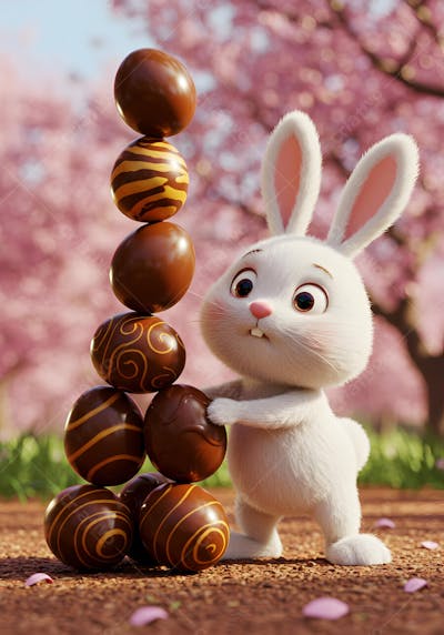 coelho empilhando ovo de chocolate IA
