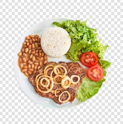 Salada, carne, feijão e arroz