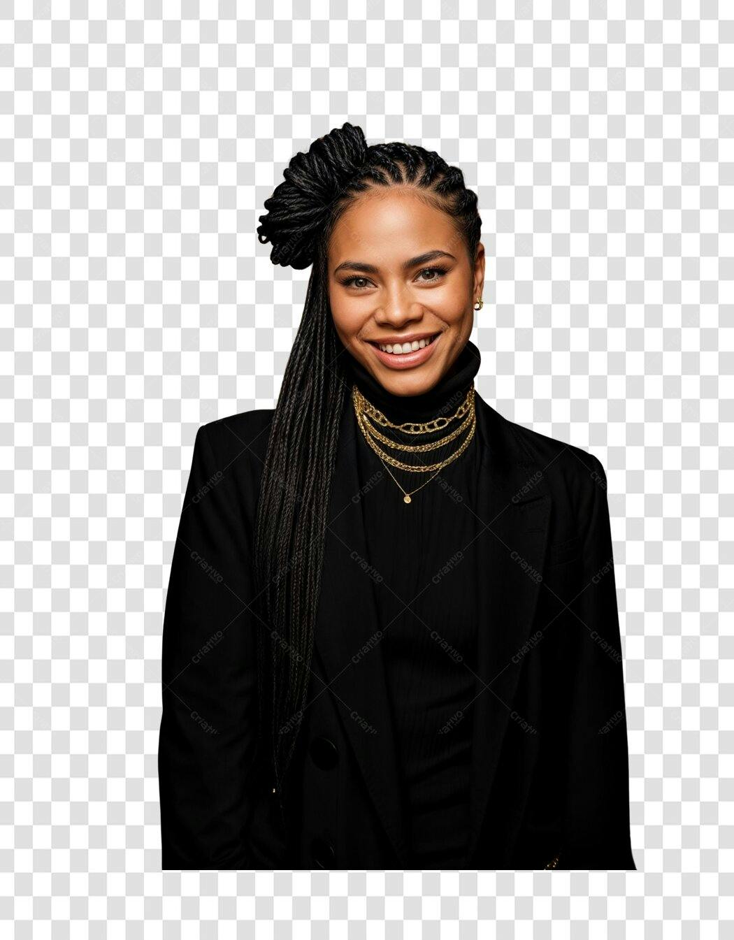 Imagem PNG mulher negra cabelo tranças fundo transparente