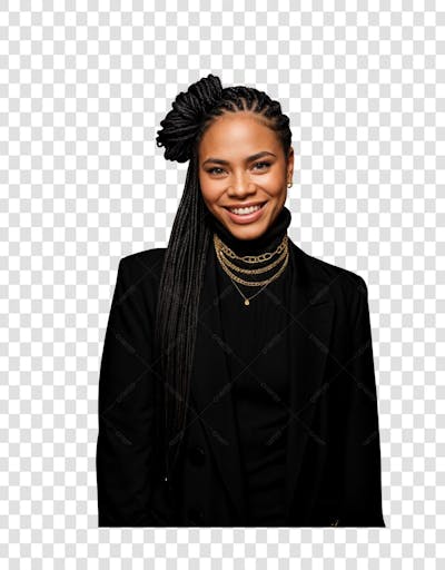 Mulher de roupa preta sorridente png transparente