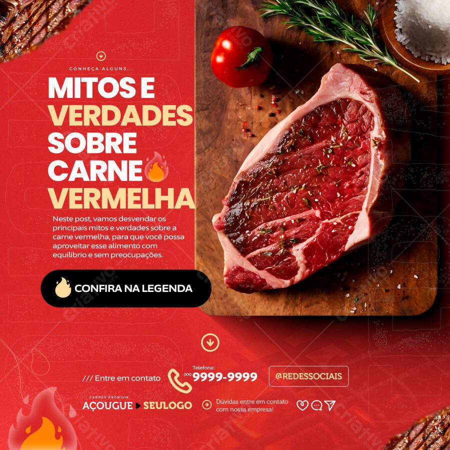 Post para Redes Sociais Carne Vermelha PSD Editável