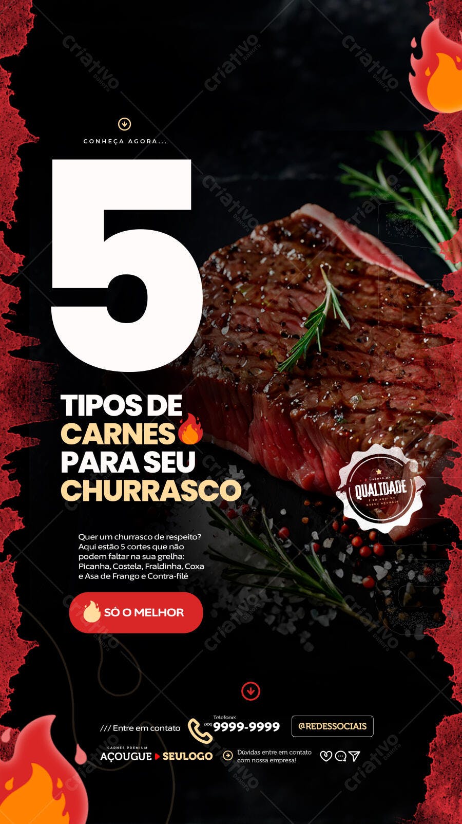 Flyer Churrasco 5 Tipos de Carne PSD Editável